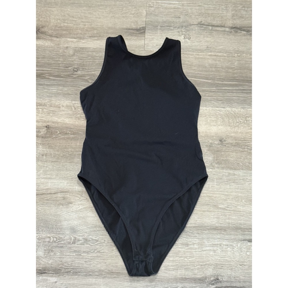Zara Womens Black High Neck Strappy Cage Back Bodysuit Size Small Snap Closure